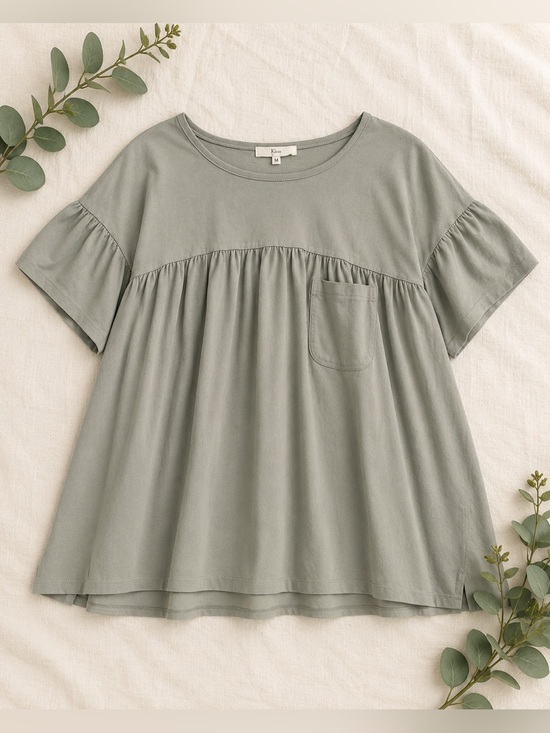 Klesis Tops - Klesis Oversized Babydoll Blouse | Sage Green Swing Top | Side Slit Tunic | M
